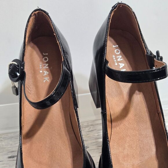 Jonak Paris Shoes 7.5 / 38 Black Leather Chunky Heeled Mary Janes Platform New - Picture 6 of 14